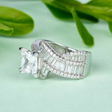 5Ct Princess Cut Diamond Baguette Iced Shank Cocktail Ring 14K White Gold Finish