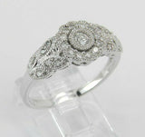 3Ct Round Diamond Cluster Milgrain Vintage Engagement Ring 14K White Gold Finish