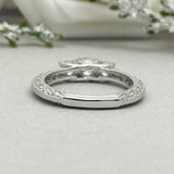 2ct Engagement Ring Round Diamond Milgrain Trilogy Vintage 14k White Gold Finish