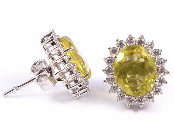 2.3ct Oval Cut Yellow Sapphire Diamond Floral Stud Earrings 14k WhiteGold Finish