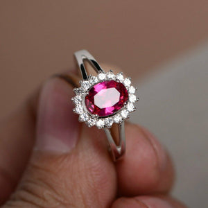 2ct Oval Cut Pink Ruby Engagement Ring 14k White Gold Finish Halo Split Shank