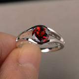 1ct Round Cut Red Garnet Split Shank Promise Engagement Ring 14k White Gold Over