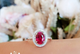 2ct Oval Cut Pink Ruby Engagement Ring 14k WhiteGold Over Halo Cluster Statement