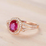 2.3ct Oval Cut Pink Ruby Engagement Ring Halo Split Shank 14k Rose Gold Finish