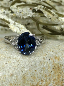 2ct Oval Cut Blue Sapphire Fancy Solitaire Engagement Ring 14k White Gold Finish