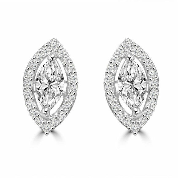 1ct Marquise Cut VVS1 Diamond Classic Stud Earrings Women 14k White Gold Finish