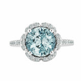 1.7Ct Cushion Cut Blue Aquamarine Floral Engagement Ring 14K White Gold Finish