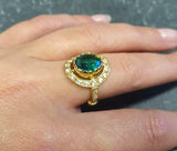 2.7ct Oval Cut Green Emerald Vintage Inspired Halo Ring 14k Yellow Gold Finish