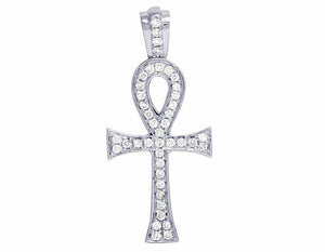 0.5ct Round Cut VVS1D Diamond Ankh Cross Pendant 14k White Gold Finish NO CHAIN