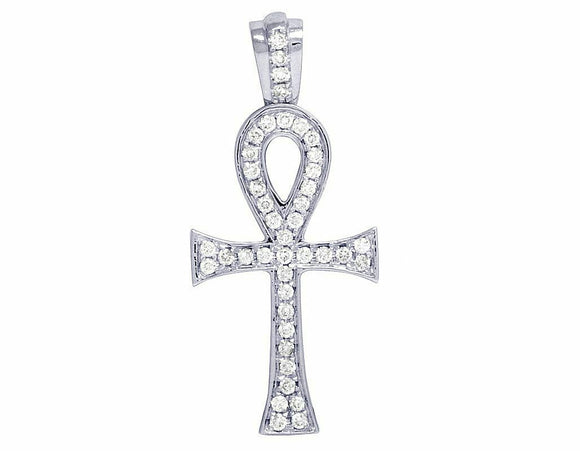 0.5ct Round Cut VVS1D Diamond Ankh Cross Pendant 14k White Gold Finish NO CHAIN