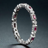 1ct Emerald Cut Pink Ruby Vintage Milgrain Full Eternity Band 14k WhiteGold Over