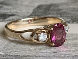 3ct Engagement Ring Pear Cut Pink Ruby Trilogy Split Shank 14k YellowGold Finish