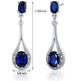 4Ct Oval Cut Blue Sapphire Diamond Stylish Drop Earrings 14K White Gold Finish