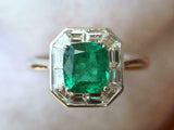 2ct Engagement Ring Cushion Cut Green Emerald Baguette Halo 14k WhiteGold Finish