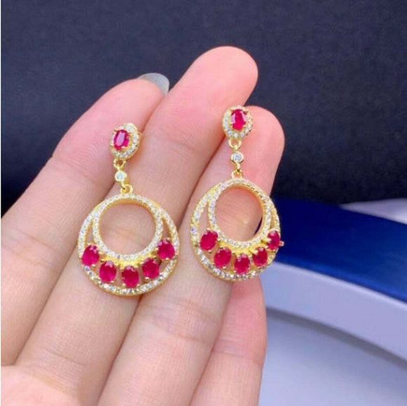 2.7ct Drop Dangle Earrings Oval Cut Pink Ruby Chandelier 14k Yellow Gold Finish