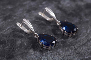 1.6ct Drop Earrings Pear Cut Blue Sapphire Solitaire Design 14k WhiteGold Finish