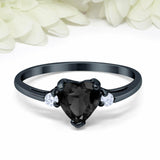 1.1Ct Heart Cut Black White Diamond Trilogy Engagement Ring 14K Black Gold Over