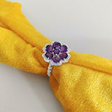 4.5ct Heart Cut Purple Amethyst Hearts Flower Cocktail Ring 14k WhiteGold Finish