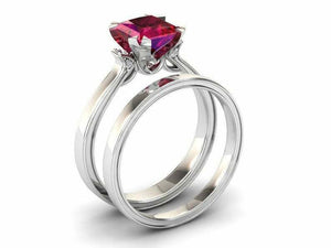 2ct Princess Cut Pink Ruby Trilogy Cocktail Bridal Set Ring 14k WhiteGold Finish