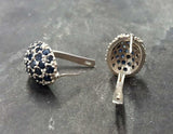 5ct Stud Earrings Round Cut Blue Sapphire Cluster Dome 14k White Gold Finish