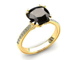 1.7ct Cushion Cut Black Diamond Engagement Ring Bridal Set 14k YellowGold Finish