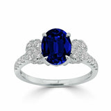 3Ct Oval Cut Blue Sapphire Cluster Accent Diamond Ring 14K White Gold Finish