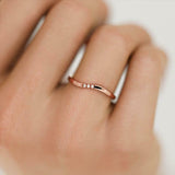 Curved Minimalist Wedding Band 0.15ct Round Cut VVS1D Diamond 14k Rose Gold Over