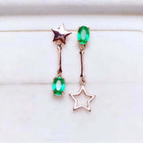 1ct Oval Cut Green Emerald Star Design Long Drop Earrings 14k Rose Gold Finish