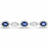 25ct Oval Cut Blue Sapphire Diamond Halo Link Tennis Bracelet 14k WhiteGold Over