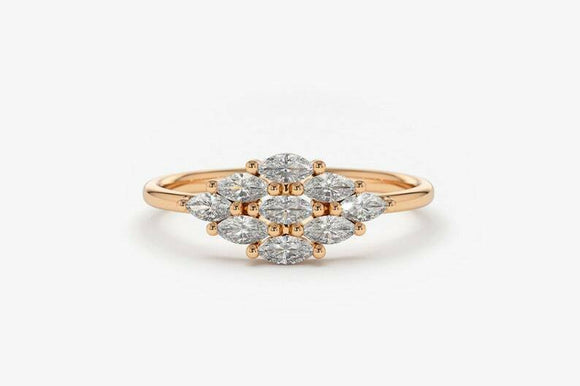 2ct Engagement Ring Marquise Cut Diamond Minimalist Cluster 14k Rose Gold Finish