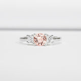 1ct Round Cut Peach Morganite Diamond Trilogy Engagement Ring 14k Rose Gold Over