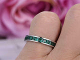 2ct Princess Green Emerald Wedding Band 3/4th Full Eternity 14k White Gold Over