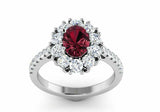 2ct Oval Cut Red Garnet Floral Cluster Halo Engagement Ring 14k WhiteGold Finish