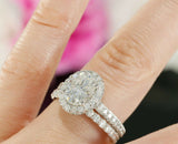 2ct Oval Cut VVS1 Diamond Halo Bridal Set Engagement Ring 14k White Gold Finish