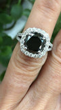 1.6ct Round Cut Black Diamond Accents Halo Engagement Ring 14k White Gold Finish