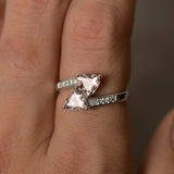 2ct Trillion Peach Morganite Double Stone Engagement Ring 14k White Gold Finish