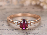 1.5ct Oval Pink Ruby Engagement Ring Round Accent Solitaire 14k Rose Gold Finish