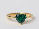 1ct Engagement Ring Heart Cut Green Emerald Solitaire 14k Yellow Gold Finish