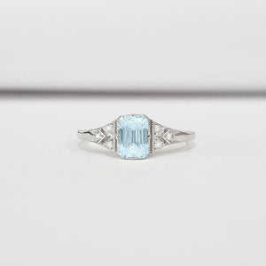 1.2ct Emerald Cut Blue Aquamarine Round Diamond Accents Ring 14k White Gold Over