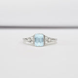 1.2ct Emerald Cut Blue Aquamarine Round Diamond Accents Ring 14k White Gold Over