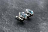 2ct Stud Earrings Asscher Cut Blue Aquamarine Diamond Halo 14k White Gold Finish