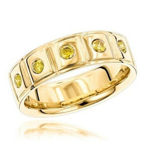 1Ct Round Yellow Sapphire Men Wedding Band Engagement Ring 14K Yellow Gold Over