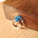 2ct Engagement Ring Oval Cut Blue Topaz Solitaire Women 14k White Gold Finish