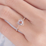 1.3ct Heart Cut Peach Morganite Halo Solitaire Engagement Ring 14k RoseGold Over