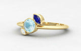 1ct Round Blue Aquamarine Sapphire Trilogy Engagement Ring 14k Yellow Gold Over