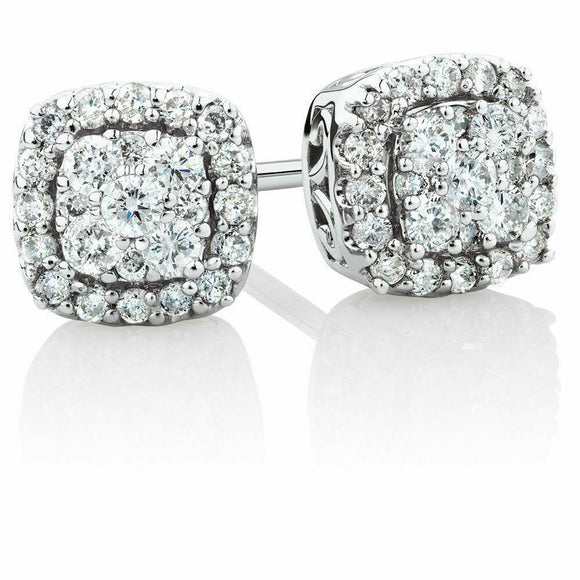 1.5ct Round Cut VVS1D Diamond Double Halo Stud Earrings 14k White Gold Finish