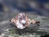 2ct Oval Cut Peach Morganite Engagement Ring Diamond Accent 14k Rose Gold Finish