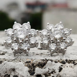 2ct Round Cut Moissanite Floral Halo Stud Earring For Women 14k WhiteGold Plated