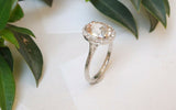 1ct Oval Cut Peach Morganite Engagement Ring 14k White Gold Finish Halo Promise