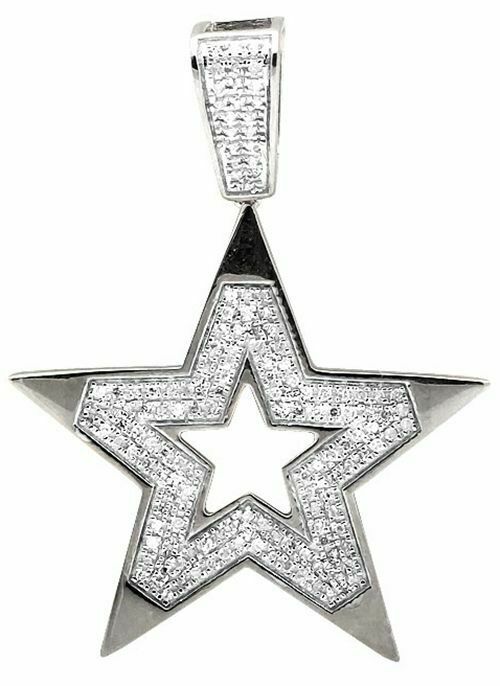 0.75ct Round Cut Diamond Pendant Five Point Star Religious 14k White Gold Finish